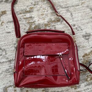 Red Patent Croc-Embossed Crossbody Bag